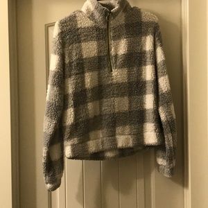 Grey and white plaid Sherpa jacket
